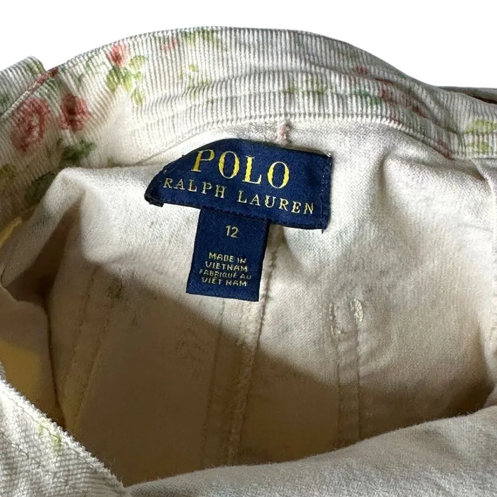 Polo Ralph Lauren Girls Floral Stretch Corduroy Overalls – Size 12